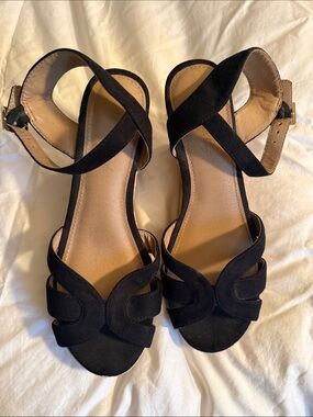 American Eagle Outfitters Black Suede Crisscross Ankle-Strap Heels